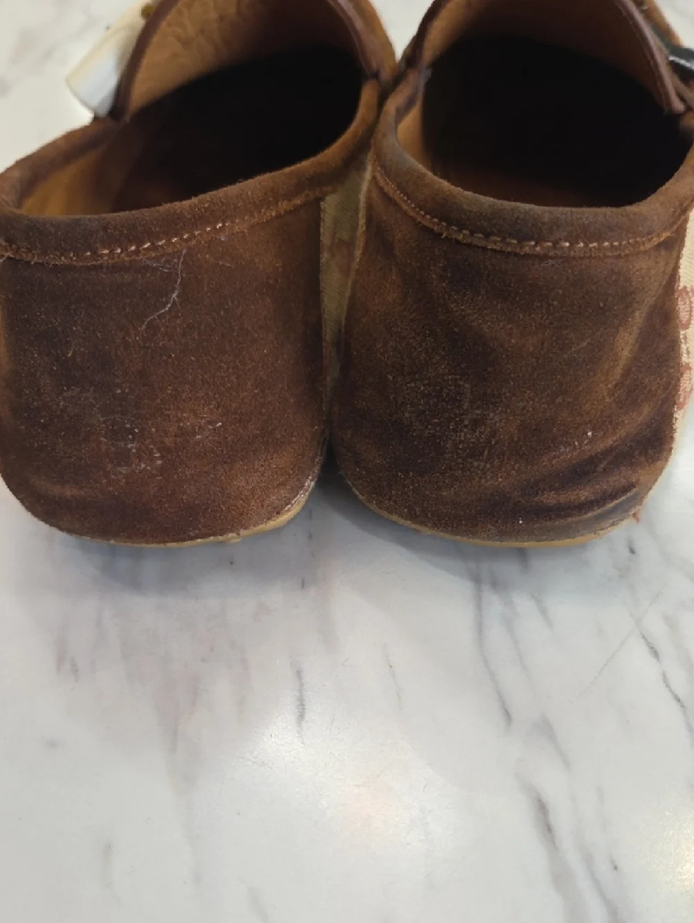 Gucci Brown Monogram Suede Driving Loafers